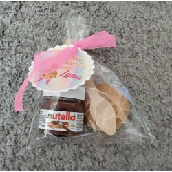 Mini nutella personalizada con cuchara y galleta.